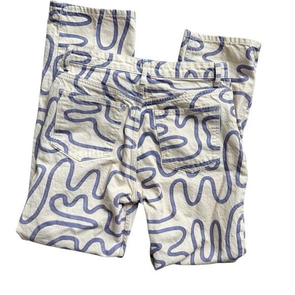 Zara Abstract doodle, cotton jean, button closure, high waist, straight leg, sz8 - Picture 6 of 9
